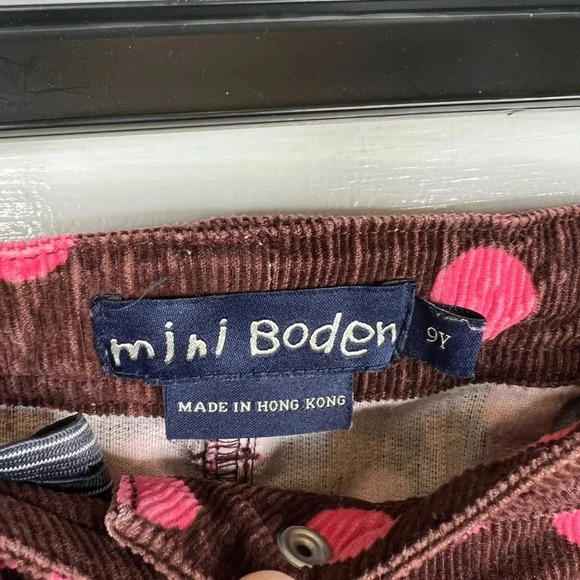 Mini Boden Girls Brown Pink Polka Dot Corduroy Pants Size 9 Heart Pockets - Picture 8 of 10